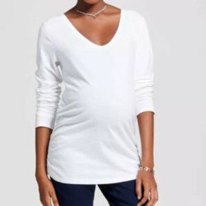 Isabel Maternity Scoop Neck Side Shirred Long Sleeve, White